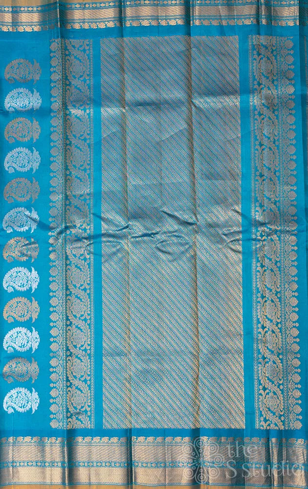 Light orange gadwal silk saree with blue border