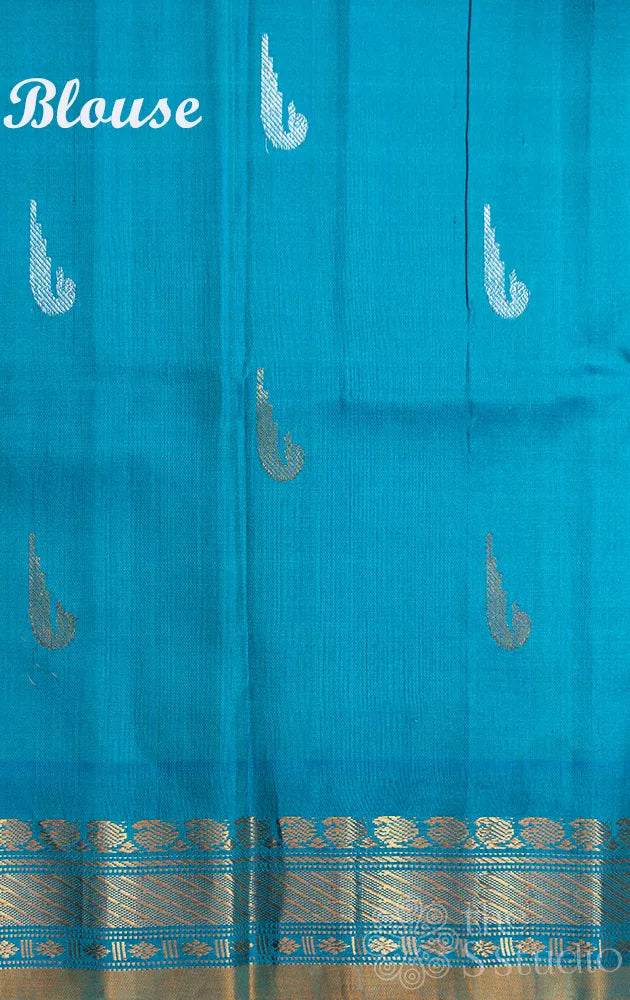 Light orange gadwal silk saree with blue border