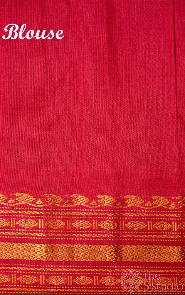 Dark brown checked gadwal silk saree with red border