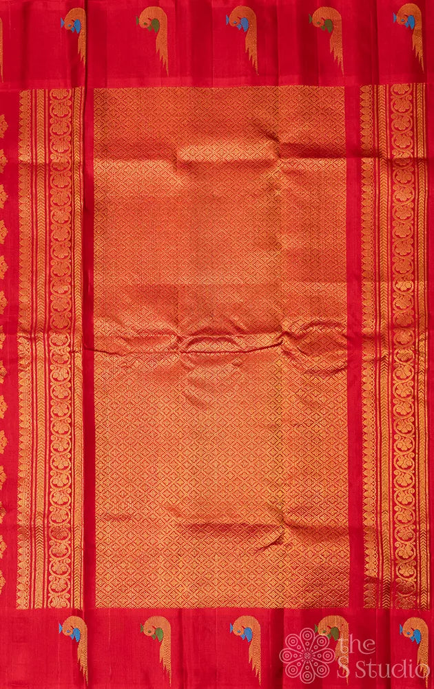 Light blue gadwal silk saree with red paithani style border