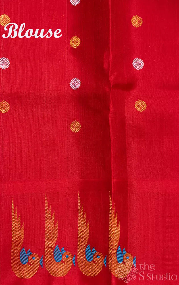Light blue gadwal silk saree with red paithani style border