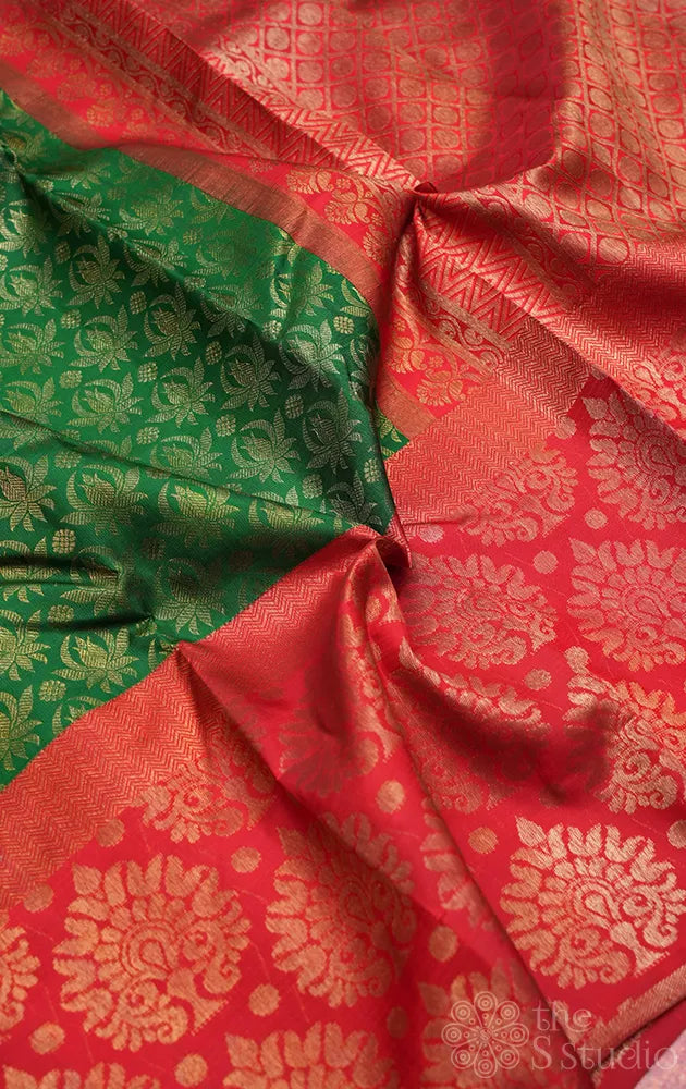 Dark green kanchi silk saree with red big border