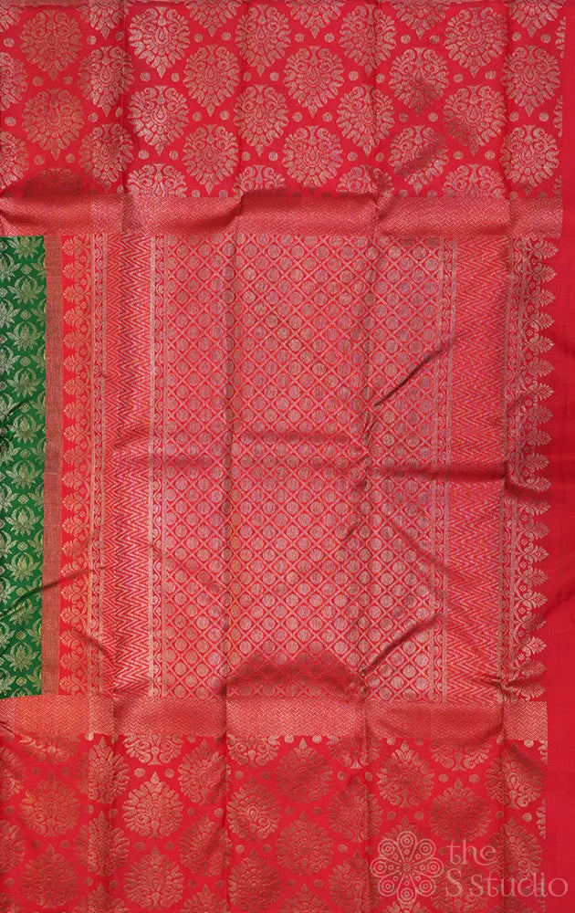 Dark green kanchi silk saree with red big border