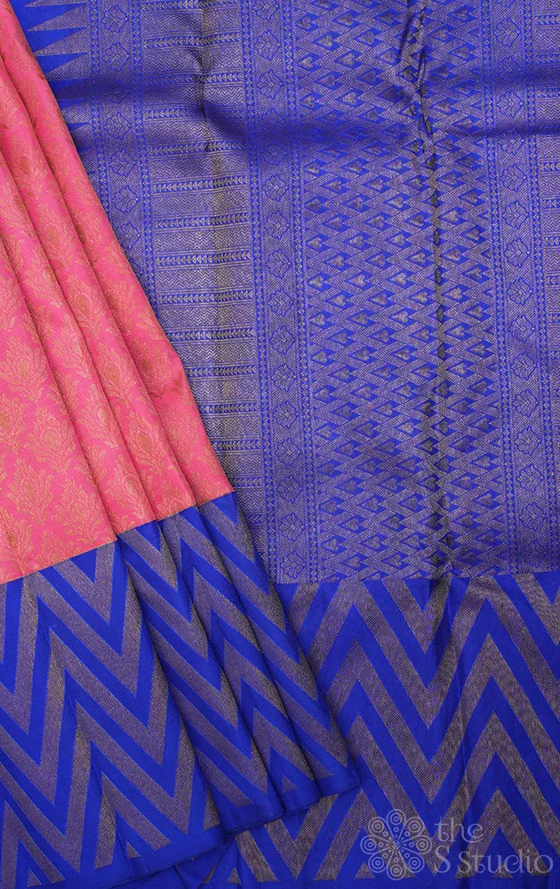 Rose kanchi silk saree with royal blue border