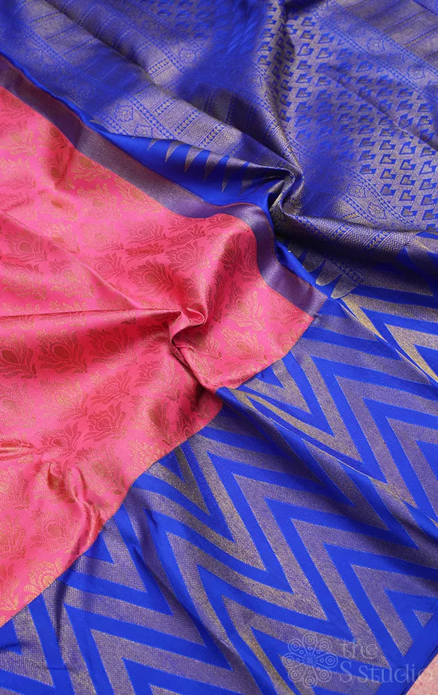 Rose kanchi silk saree with royal blue border