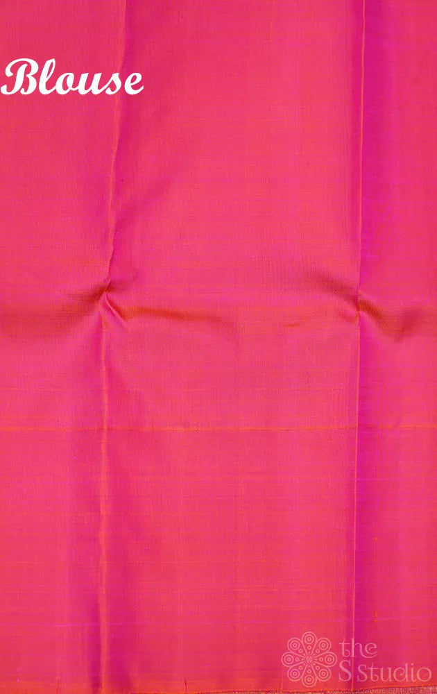 Aqua blue and pastel green kanchi pattu saree with peach big border