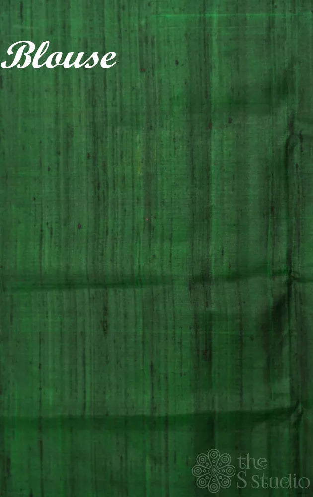 Green rajkot patola raw silk saree with pichwai design ikkat woven pallu