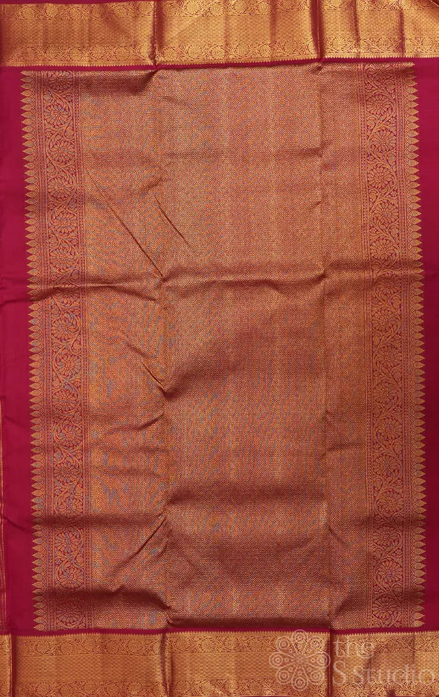 Orange 10 yards kanchipuram silk saree with maroon border