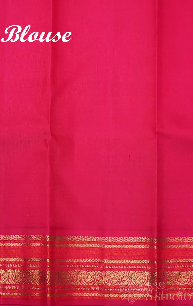 Royal blue kanchi silk saree with reddish rose korvai border