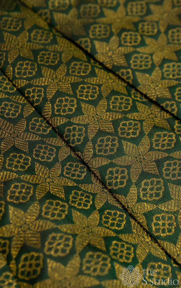 Green kanchi silk brocade blouse material