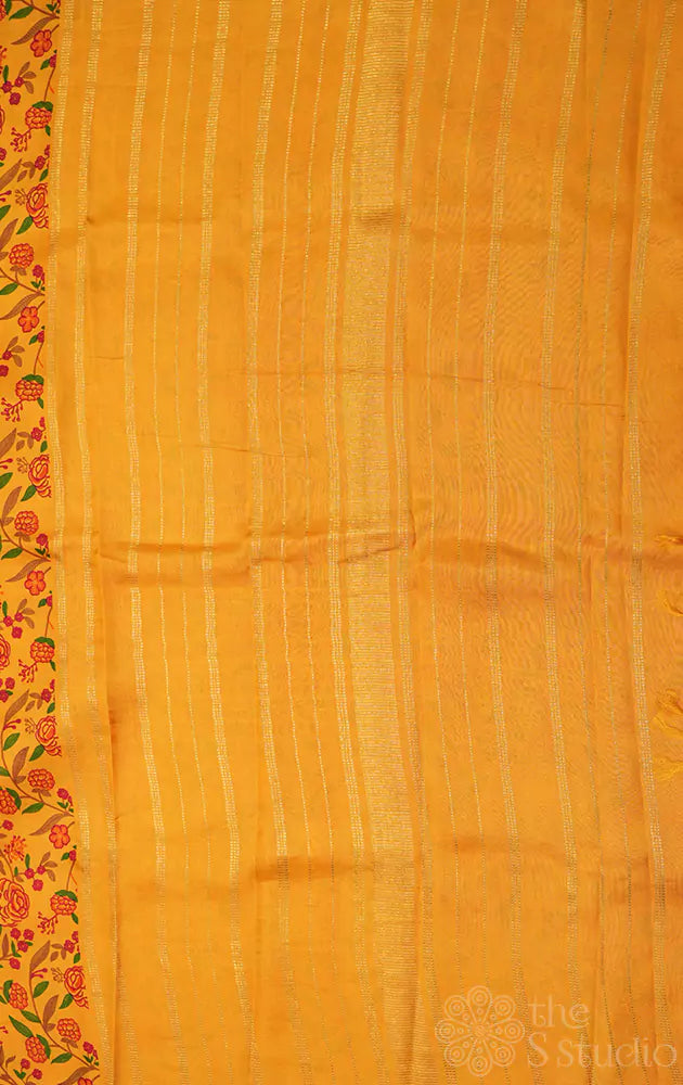 Mustard kanchi silk saree with floral prints