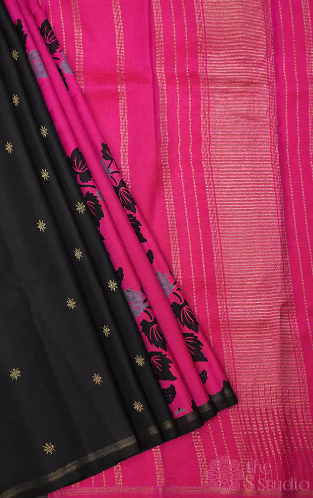 Rani pink printed reversible half and half kanchi silk saree (Pre-order available)
