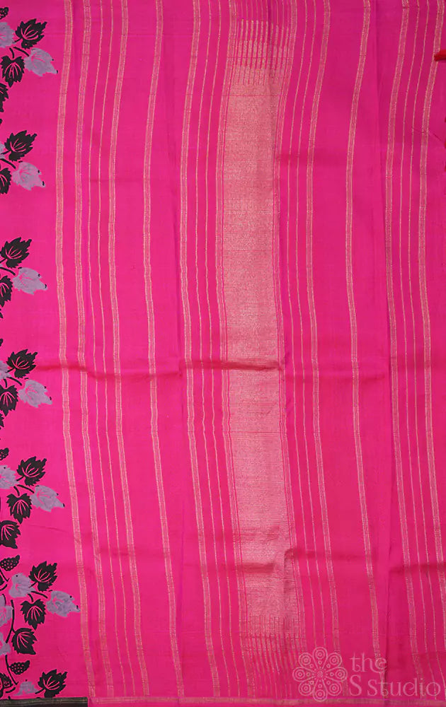 Rani pink printed reversible half and half kanchi silk saree (Pre-order available)