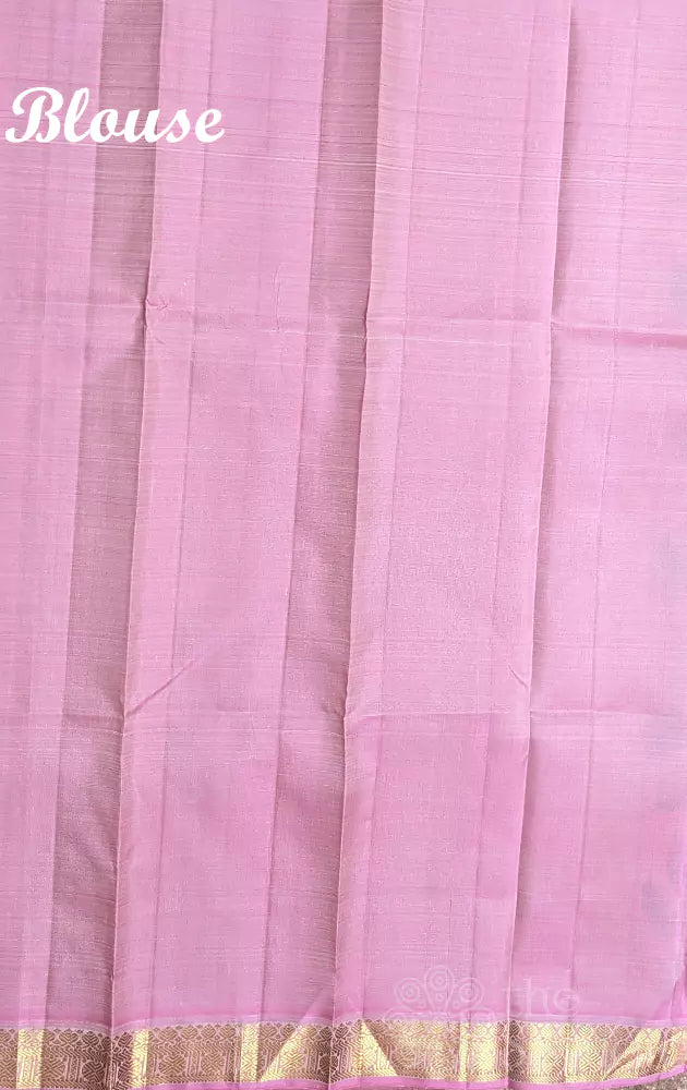 Off white floral hand painted kalamkari saree with pale pink zari border