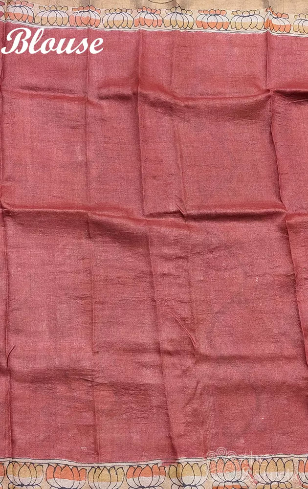 Off white hand painted kalamkari tussar silk saree