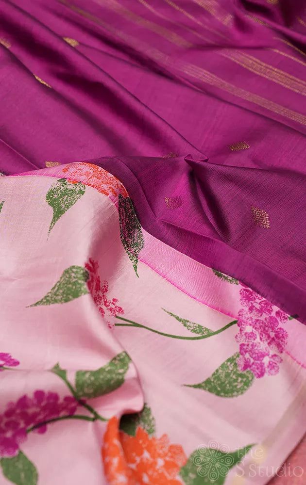 Light pink and magenta half and half reversible kanchipuram silk saree