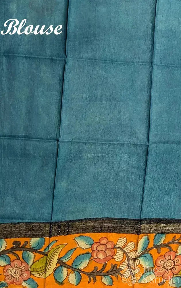 Beige kanchi kalamkari saree with orange border