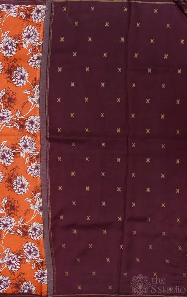 Rust kanchipuram silk saree with brown zari butta woven pallu