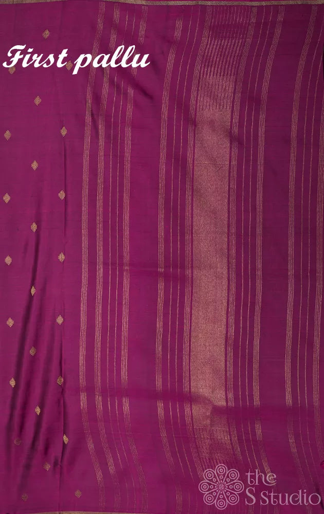 Onion pink & magenta half and half kanchi silk saree with floral prints