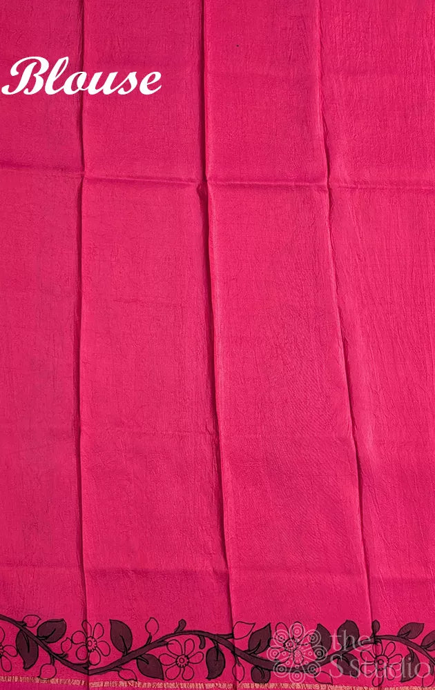 Off white kanchipuram silk saree with hand painting kalamkari in box pattern