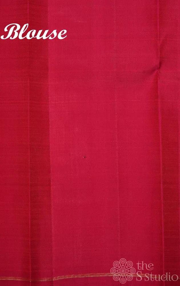 Grey printed kanjivaram silk saree with maroon zari pallu