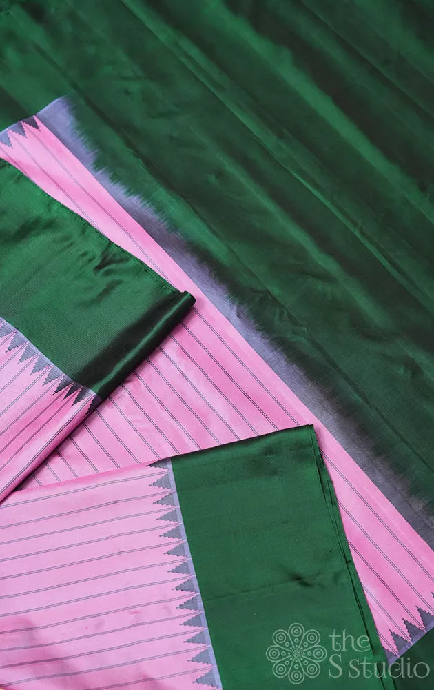 Light pink gadwal silk saree with dark green border