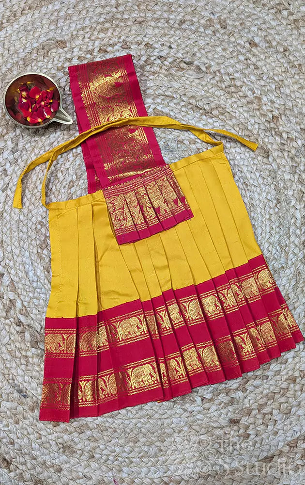 Mango yellow with red rettaipet border Goddess Vasthram