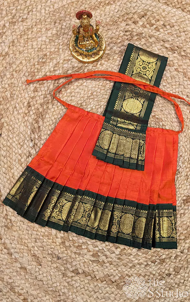 Orange with green getti zari border Goddess Vasthram