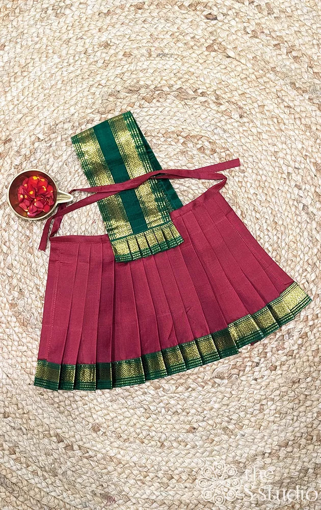 Maroon with green zari border 8 Inch goddess vasthram