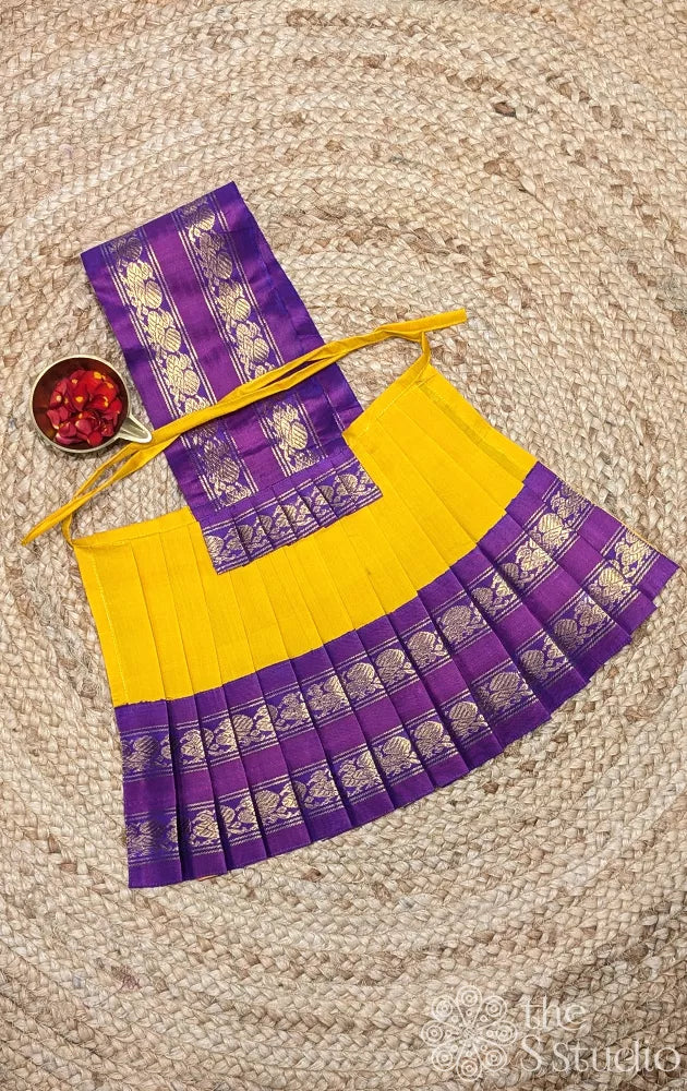 Mango yellow with purple rettaipet 10 Inch goddess vasthram