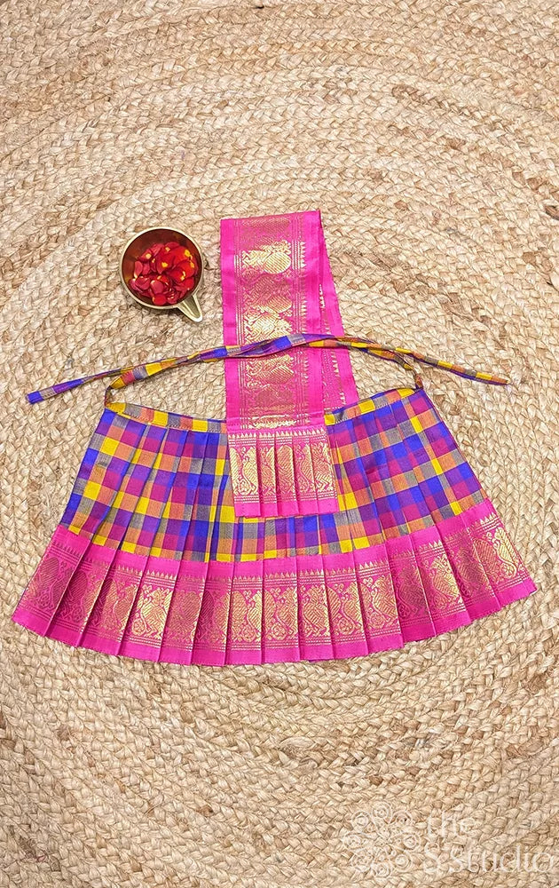 Multicolour checks with pink getti border goddess vasthram