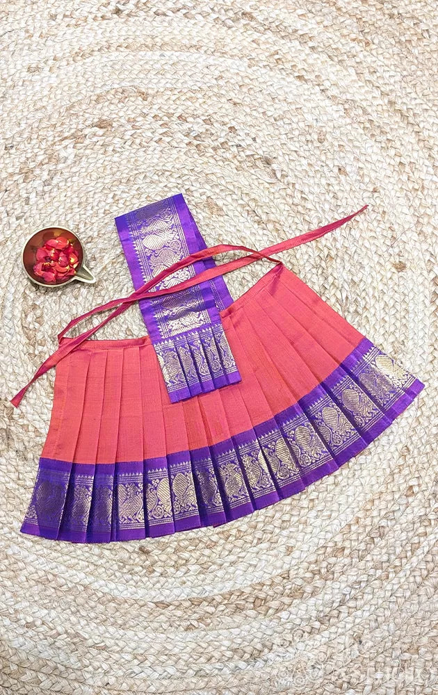 Peach with purple getti border 8 Inch goddess vasthram