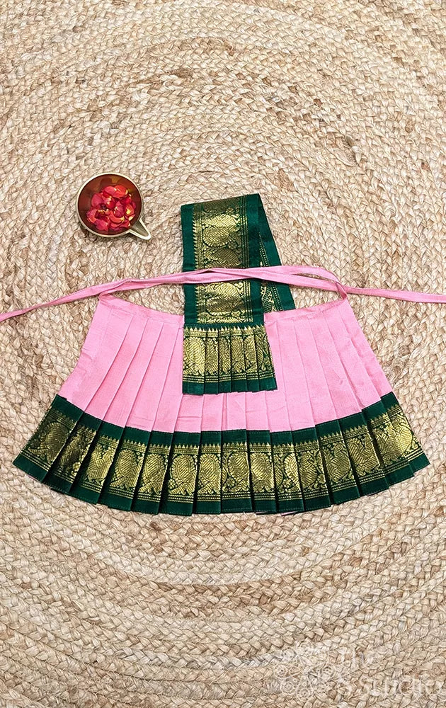 Lotus pink with green getti border 8 Inch goddess vasthram
