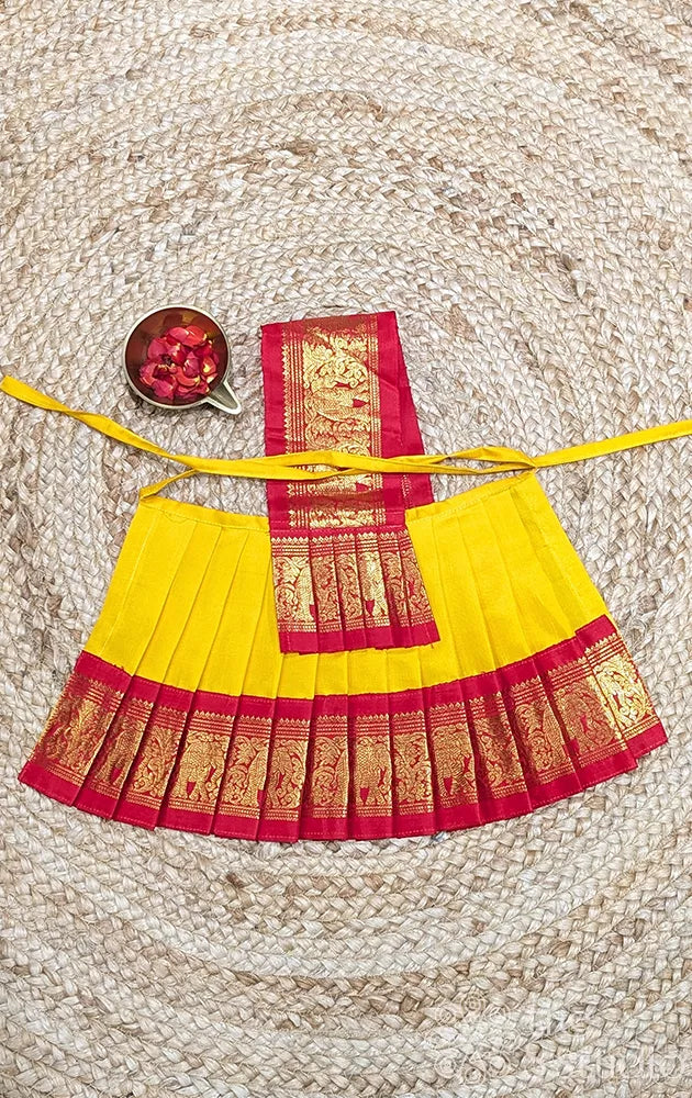 Yellow with red getti zari border 8 Inch goddess vasthram