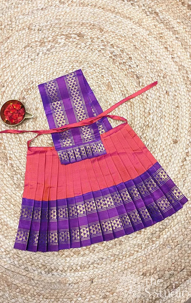 Peach with purple rettaipet border 10 Inch goddess vasthram