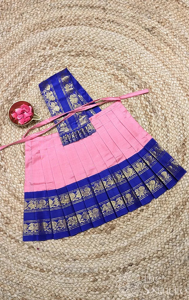 Lotus pink with blue rettaipet border 10 Inch goddess vasthram
