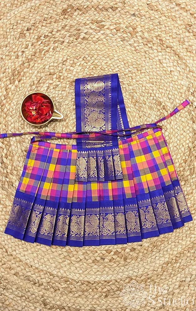 Multicolour checks with royal blue getti border 8 Inch goddess vasthram