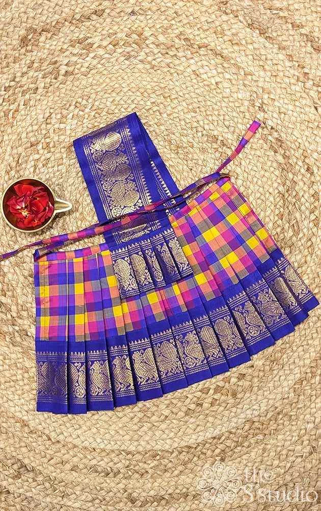 Multicolour checks with royal blue getti border 8 Inch goddess vasthram