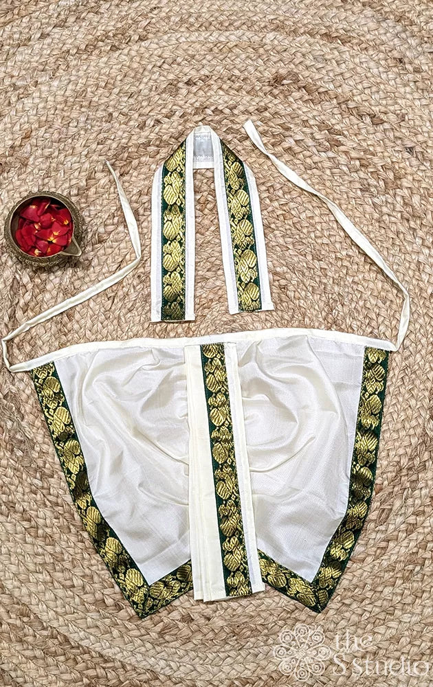 Off white with green border 8 Inch panjakajam ganesh vastra