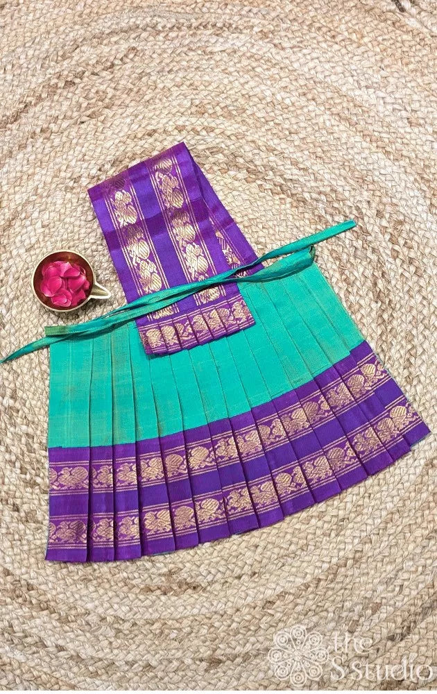 Sea green with purple zari rettaipet border 10 Inch goddess vasthram