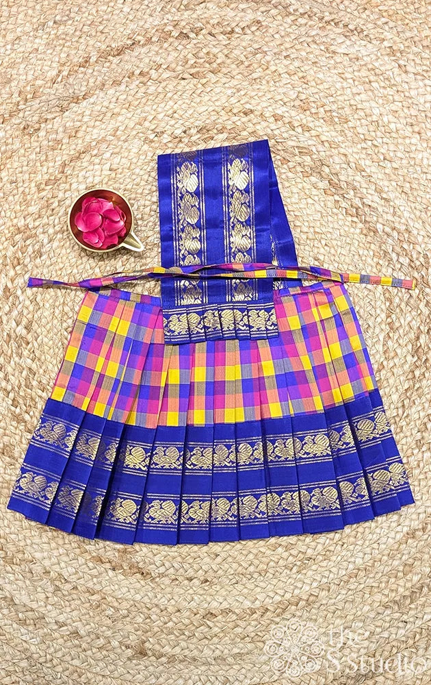 Multi colour checks with blue rettaipet border 10 Inch goddess vasthram