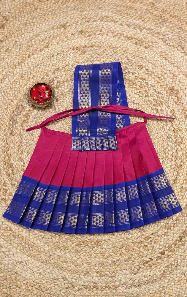 Pinkish red 10 Inch goddess vasthram with blue rettaipet border