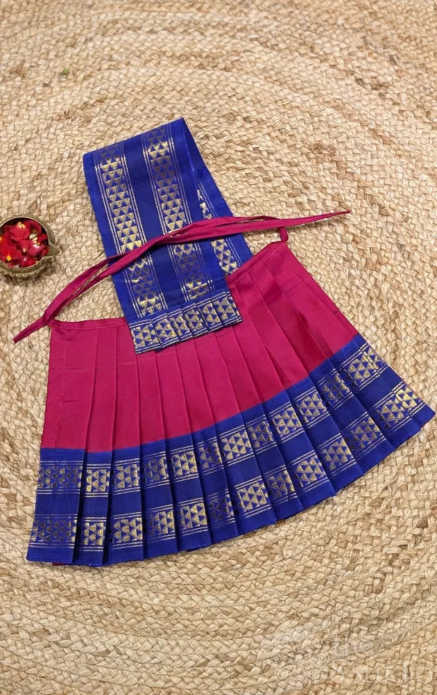 Pinkish red 10 Inch goddess vasthram with blue rettaipet border