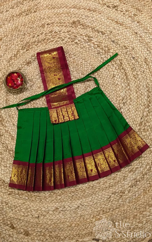 Green 10 Inch goddess vasthram with maroon getti zari border