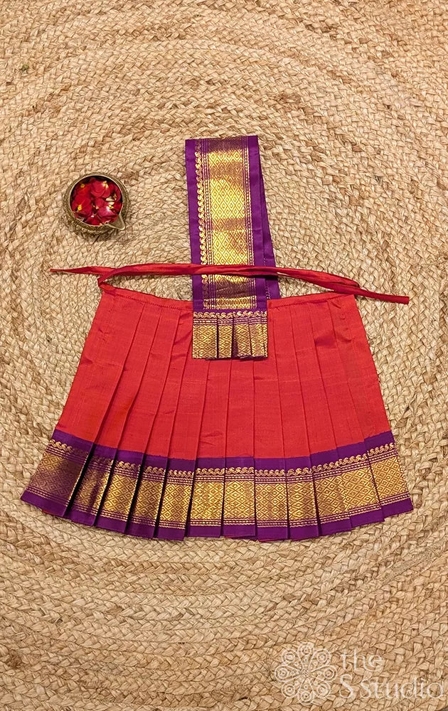Peacish orange 8 Inch goddess vasthram with purple getti border