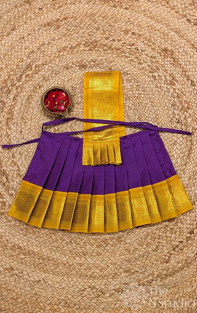 Violet 8 Inch goddess vasthram with mustard getti zari border