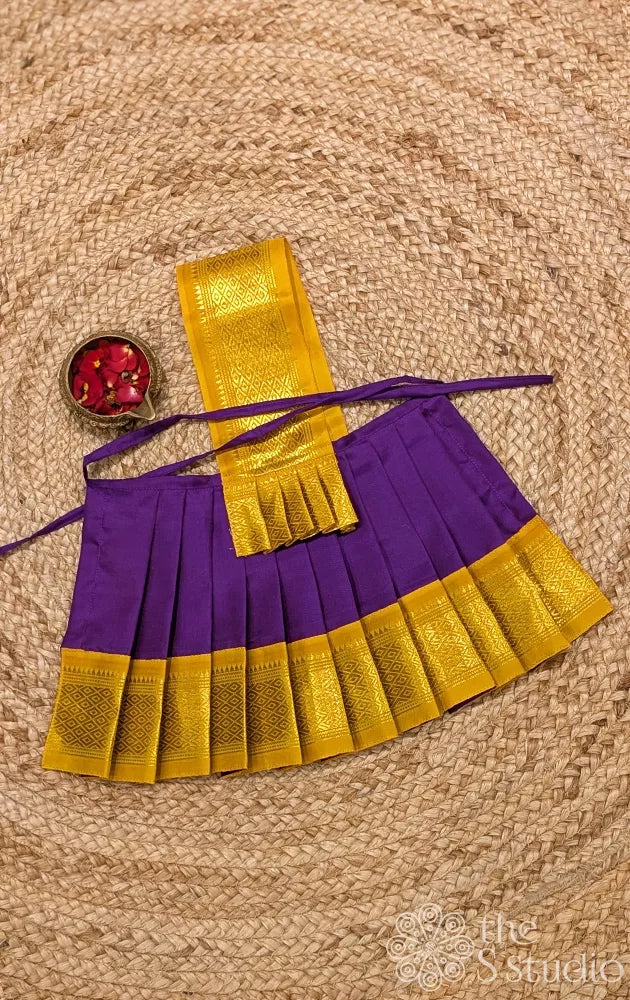 Violet 8 Inch goddess vasthram with mustard getti zari border