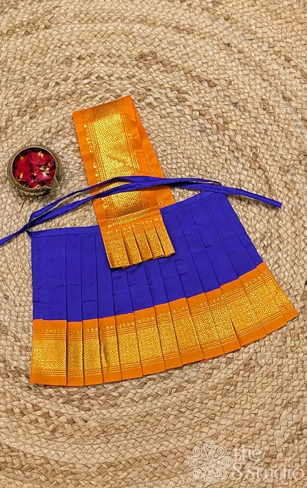 Royal blue 8 Inch goddess vasthram with orange getti zari border