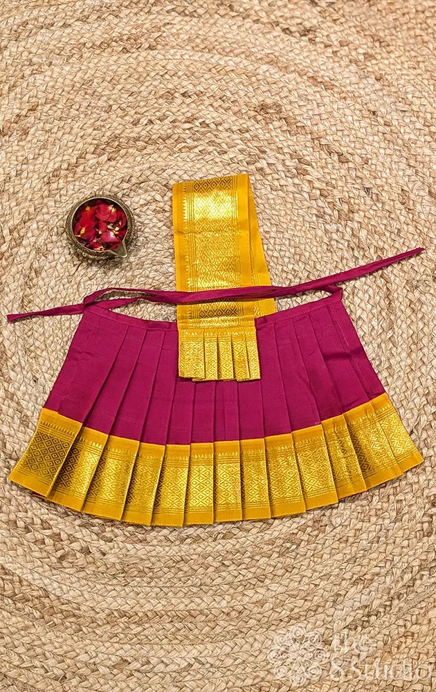 Red 8 Inch goddess vasthram with mustard getti zari border