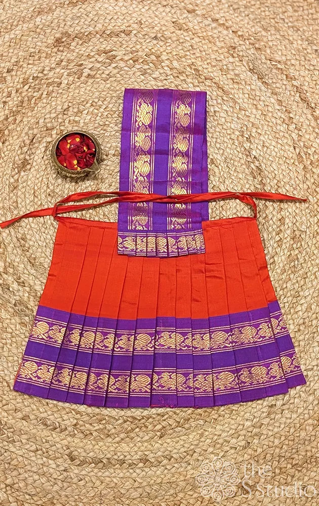 Orange 10 Inch goddess vasthram with purple rettaipet border